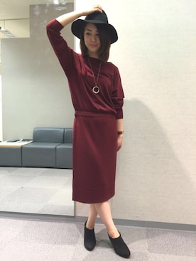 「ハットコーデ」｜「アイテム（ワンピース/ドレス）」を使った、22 OCTOBRE Staffさん（レディース・160cm）の秋コーディネート