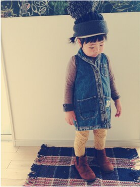 「サイドゴアブーツ」｜「アイテム（サロペット/オーバーオール）」を使った、Rpuniさん（キッズ・100cm）の冬コーディネート
