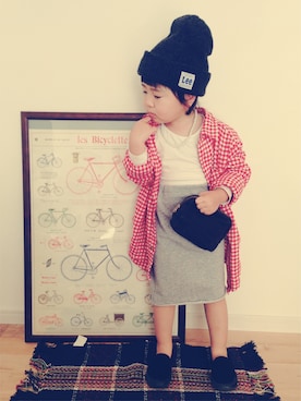 「スウェット×シャツ」｜Rpuniさん（キッズ・100cm）の冬コーディネート