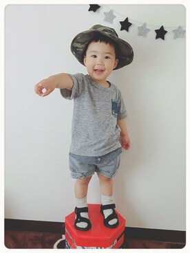 「EDWIN（エドウィン）のアイテム（帽子）」を使った、⁑⋆﻿RYU♡KAN⋆﻿⁑さん（キッズ・80cm）の夏コーディネート