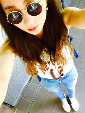 「古着のアイテム（キャミソール、ホワイト系）」を使った、arisaaさん（レディース・161cm）の春コーディネート