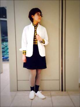 「アイテム（スカート、ブルー系）」を使った、ashizakiさん（レディース・154cm）の春コーディネート