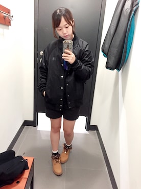 「Jordan」｜「アイテム（スタジャン）」を使った、Cindyさん（レディース・161cm）の冬コーディネート