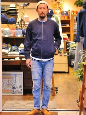 「MANEBU（マネブ）のアイテム（スニーカー）」を使った、クボタ ユウイチさん（メンズ・175cm）の春コーディネート
