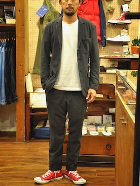「melple（メイプル）のアイテム（ジャケット/アウター）」を使った、クボタ ユウイチさん（メンズ・174cm）の秋コーディネート