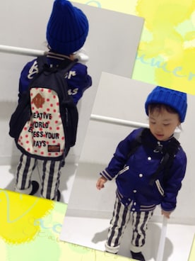 「DENIM DUNGAREE（デニムダンガリー）のアイテム（スタジャン）」を使った、yuukkuunn mamaさん（キッズ・100cm）の秋コーディネート
