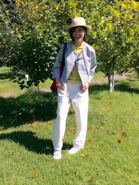 「黄色」｜「アイテム（ノーカラージャケット）」を使った、quruminさん（レディース・162cm）の秋コーディネート