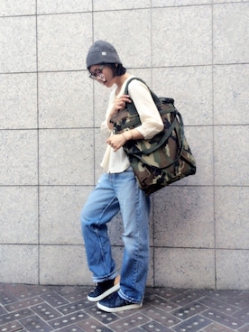 「INFIELDER DESIGN（インフィールダーデザイン）のアイテム（ニットキャップ/ビーニー）」を使った、quruminさん（レディース・162cm）の秋コーディネート