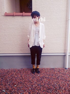 「ぺプラムトップス」｜「アイテム（ハンチング/ベレー帽）」を使った、michiさん（レディース・158cm）の秋コーディネート