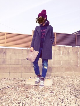 「アイテム（クラッチバッグ、グレー系）」を使った、☺︎ A ☺︎さん（レディース・156cm）の冬コーディネート