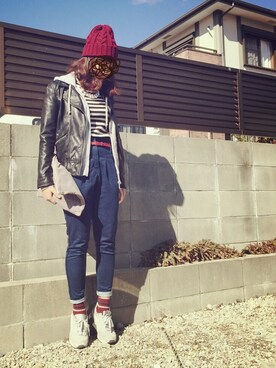 「アイテム（クラッチバッグ、グレー系）」を使った、☺︎ A ☺︎さん（レディース・156cm）の冬コーディネート