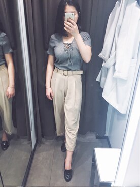 「PULL&BEAR（プルアンドベア）のアイテム（モカシン/デッキシューズ）」を使った、一喵二狗三呀么三哈さん（レディース・164cm）の春コーディネート