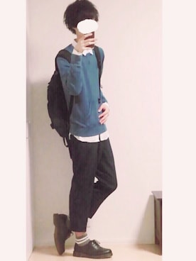 「スウェット×シャツ」｜とっしーさん（メンズ・184cm）の秋コーディネート