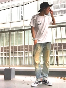 「H&M（エイチ・アンド・エム）のアイテム（ハット）」を使った、山﨑亮さん（メンズ・173cm）の春コーディネート