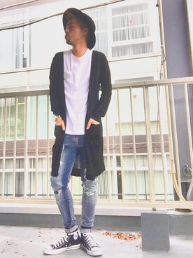 「H&M（エイチ・アンド・エム）のアイテム（ハット）」を使った、山﨑亮さん（メンズ・173cm）の春コーディネート
