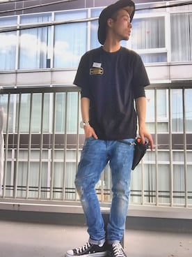 「H&M（エイチ・アンド・エム）のアイテム（ハット）」を使った、山﨑亮さん（メンズ・173cm）の春コーディネート