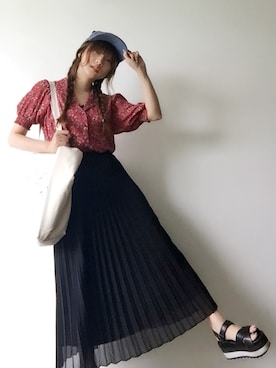 「アイテム（帽子）」を使った、うららさん（レディース・156cm）の夏コーディネート