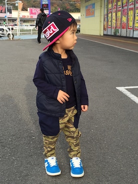 「アイテム（ダウンベスト、その他）」を使った、ASHさん（キッズ・90cm）の冬コーディネート