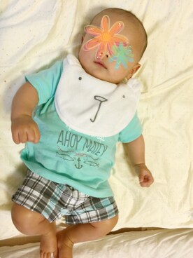 「アイテム（ママ＆ベビー、グリーン系）」を使った、Fredy.さん（キッズ・60cm）の夏コーディネート