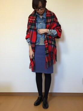 「Levi's（リーバイス）のアイテム（デニムジャケット、ブルー系）」を使った、きょんさん（レディース・155cm）の秋コーディネート