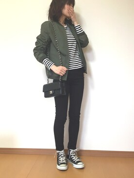 「CHANEL（シャネル）のアイテム（ハンドバッグ、ブラック系）」を使った、きょんさん（レディース・155cm）の春コーディネート