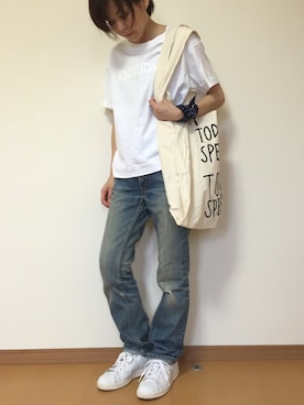 「AMERICANA（アメリカーナ）の【aquagirl別注】Americana ロゴTシャツ（Tシャツ/カットソー、ホワイト系）」を使った、きょんさん（レディース・155cm）の夏コーディネート