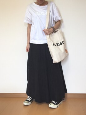 「IL BISONTE（イルビゾンテ）のアイテム（トートバッグ、ホワイト系）」を使った、きょんさん（レディース・155cm）の秋コーディネート