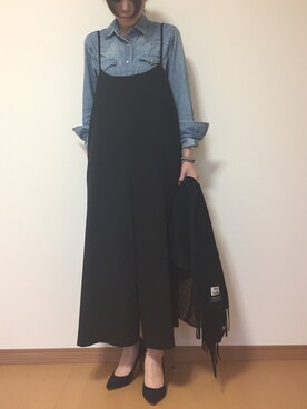 「FRAMeWORK（フレームワーク）のサロペット◆（サロペット/オーバーオール、ブラック系）」を使った、きょんさん（レディース・155cm）の秋コーディネート