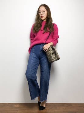 「Ameri（アメリ）のアイテム（ニット/セーター）」を使った、黒田デビーさん（レディース・165cm）の秋コーディネート