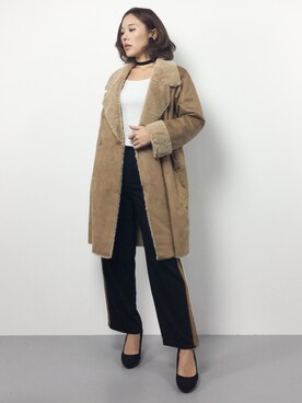 「mystic（ミスティック）のロングフェイクムートンコート（その他アウター）」を使った、黒田デビーさん（レディース・165cm）の冬コーディネート
