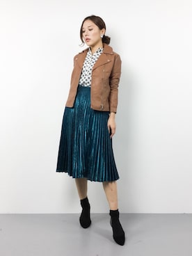 「reca（レカ）のアイテム（ライダースジャケット）」を使った、黒田デビーさん（レディース・165cm）の冬コーディネート