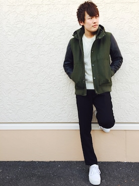 「ケーブルニット」｜「アイテム（スタジャン）」を使った、AKさん（メンズ・174cm）の秋コーディネート