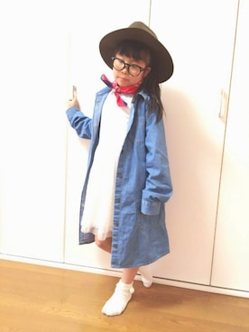 「GLOBAL WORK（グローバルワーク）のフェルトロングブリムハット/705078（ハット）」を使った、❁◡̈❁くぅ&のん❁◡̈❁さん（キッズ・120cm）の春コーディネート