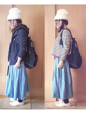 「アイテム（マウンテンパーカー、ブルー系）」を使った、a r u ⍤⃝ さん（レディース・150cm）の冬コーディネート