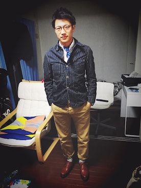 「RRL（ダブル アール エル）のアイテム（カバーオール）」を使った、Toshio Matsushitaさん（メンズ・176cm）の秋コーディネート