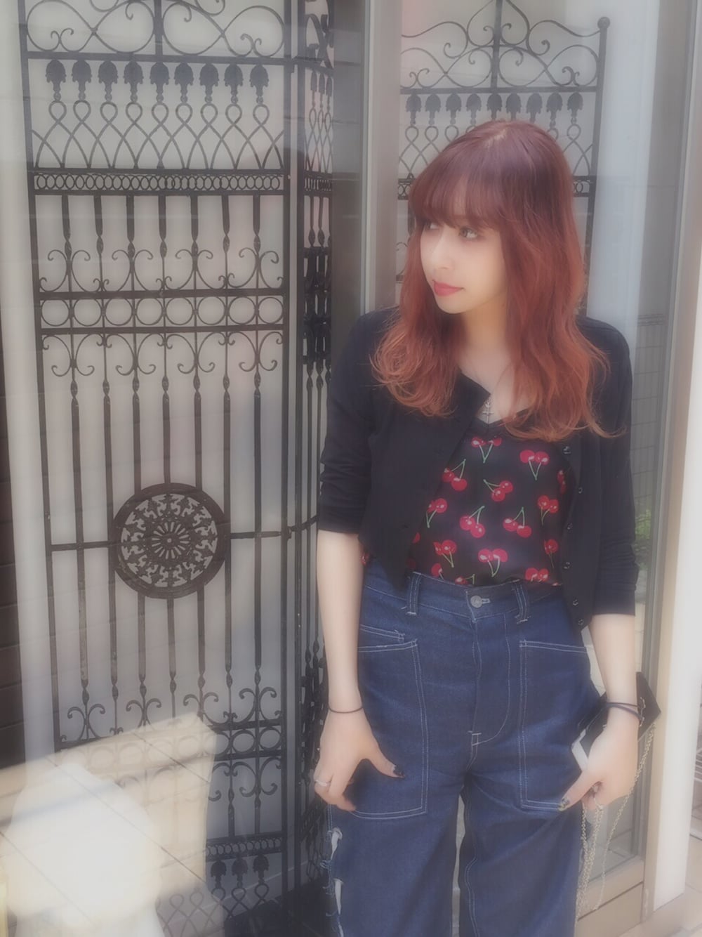 「milk」｜「MILKのレースアップ カーデ（カーディガン/ボレロ、ブラック系）」を使った、ℳさん（レディース・168cm）の春コーディネートの1枚目の写真