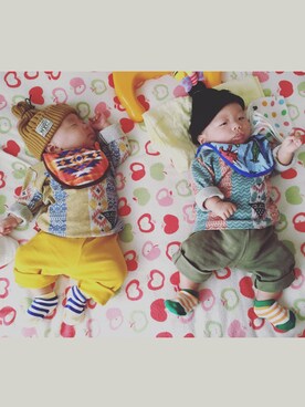 「アイテム（ママ＆ベビー、グリーン系）」を使った、▲miiipppiiiさん（キッズ・60cm）の秋コーディネート