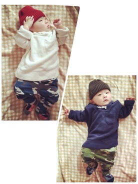 「アイテム（ママ＆ベビー、グリーン系）」を使った、▲miiipppiiiさん（キッズ・60cm）の秋コーディネート