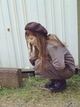 「レイカズン(Ray Cassin)」｜「アイテム（ハンチング/ベレー帽）」を使った、yuiさん（レディース・156cm）の冬コーディネート