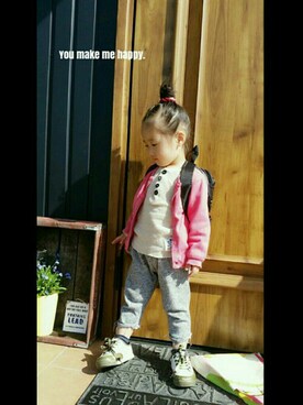 「F.O.KIDS（エフオーキッズ）のアイテム（バッグ）」を使った、noacoさん（キッズ・90cm）の春コーディネート