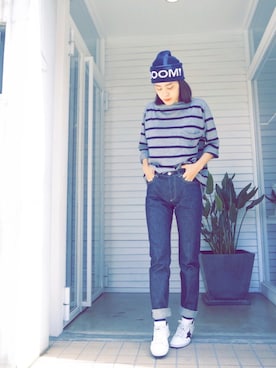 「ボーダーニット」｜FLONT STAFF さん（レディース・158cm）の冬コーディネート