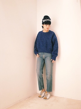 「ボーイフレンドデニム」｜FLONT STAFF さん（レディース・155cm）の冬コーディネート