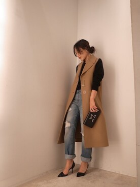 「off white（オフホワイト）のアイテム（その他アウター）」を使った、FLONT STAFF さん（レディース・160cm）の秋コーディネート