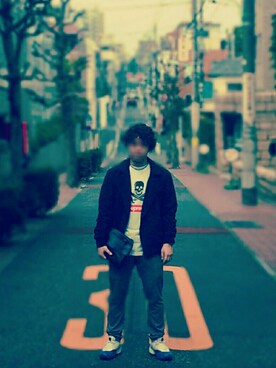 「アイテム（クラッチバッグ、ブルー系）」を使った、S...K さん（メンズ・170cm）の冬コーディネート