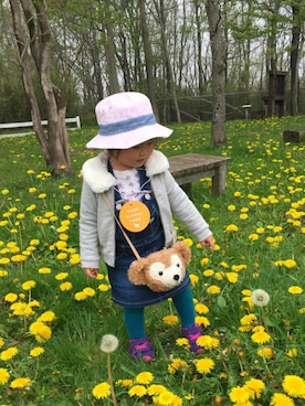 「アイテム（タイツ/ストッキング、ブルー系）」を使った、kaedeさん（キッズ・90cm）の春コーディネート