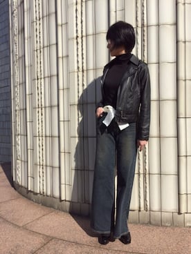 「アイテム（ライダースジャケット）」を使った、YKHさん（レディース・164cm・50代）の冬コーディネート