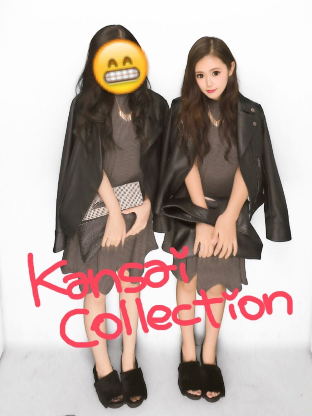 「双子コーデ、関西コレクション、ペアルック、大人かわいい、黒コーデ、秋服、レザージャケット、ファッション、プチプラ、大人コーデ」｜「LOWRYS FARMのSSフェイクレザーライダース　714200（ライダースジャケット、ブラック系）」を使った、mina☀️さん（レディース・151cm）の秋コーディネートの1枚目の写真
