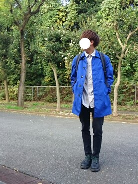 「アイテム（ステンカラーコート）」を使った、まっしゅとみー。さん（メンズ・168cm・10代）の秋コーディネート
