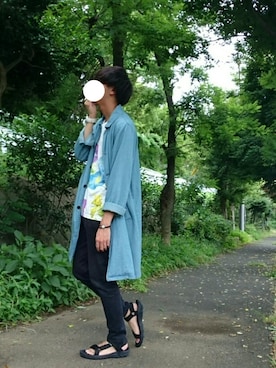 「アイテム（ステンカラーコート）」を使った、まっしゅとみー。さん（メンズ・168cm・10代）の夏コーディネート