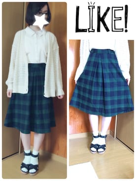 「モスグリーン」｜「アイテム（スカート）」を使った、AZUさん（レディース・151cm）の夏コーディネート